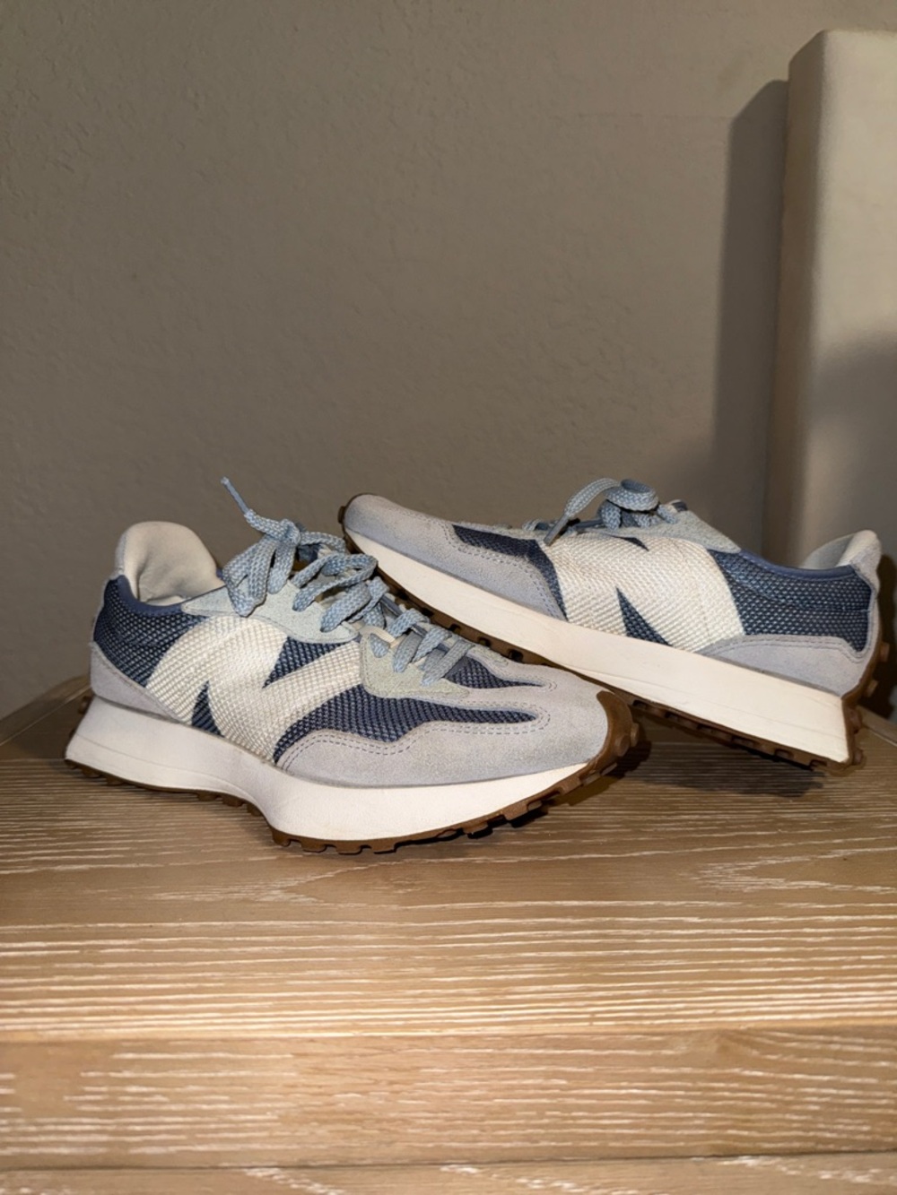 New Balance Blue & White Treaded Retro Sneakers